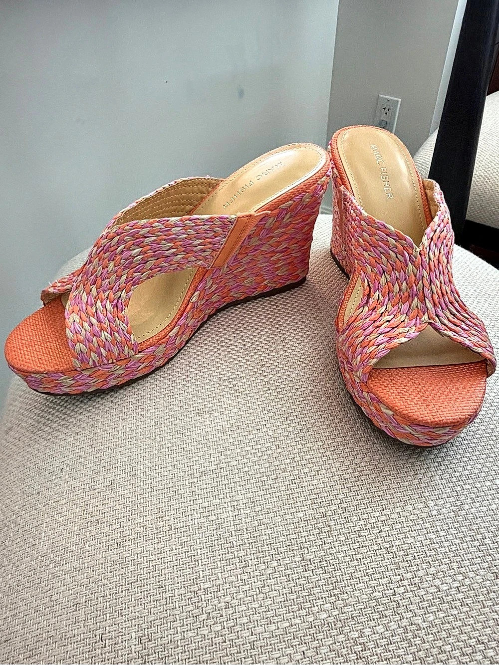 Marc Fisher Mekalisha Woven Platform Wedge Sandals Orange & Pink US 9M